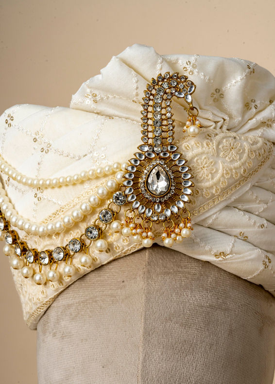 Manyavar Men Glorious Cream Chanderi Safa