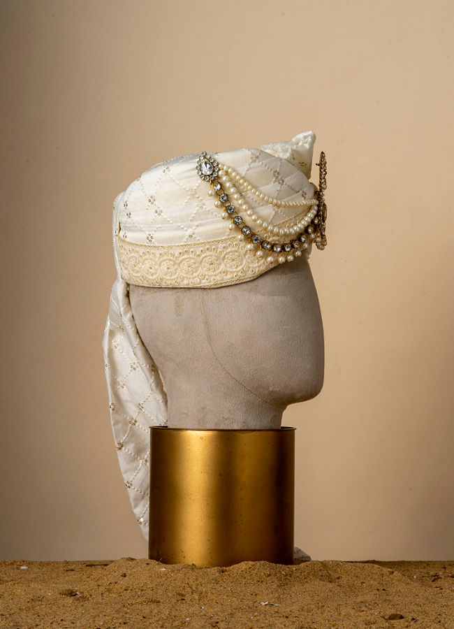 Manyavar Men Glorious Cream Chanderi Safa