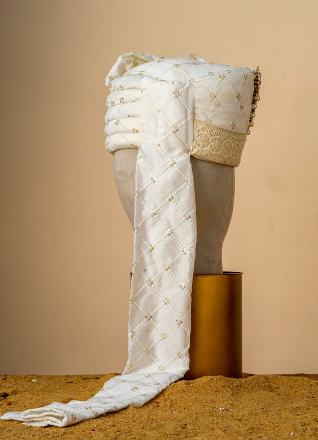 Manyavar Men Glorious Cream Chanderi Safa