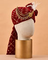 Manyavar Men Red Velvet Safa with Brooch