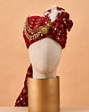 Manyavar Men Red Velvet Safa with Brooch