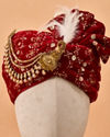 Manyavar Men Red Velvet Safa with Brooch