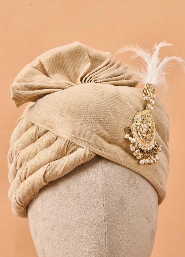 Manyavar Men Gold Tissue Safa with Embellishment