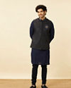 Manyavar Men Graphite Blue Black Panther Emblem Jacket