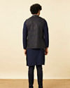 Manyavar Men Graphite Blue Black Panther Emblem Jacket