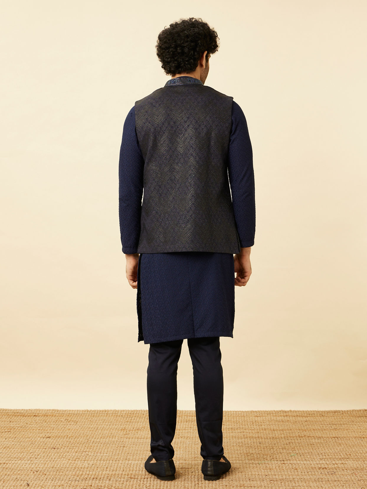 Manyavar Men Graphite Blue Black Panther Emblem Jacket