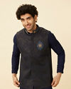 Manyavar Men Graphite Blue Black Panther Emblem Jacket image number 0