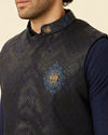 Manyavar Men Graphite Blue Black Panther Emblem Jacket