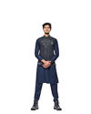 Manyavar Men Graphite Blue Black Panther Emblem Jacket image number 4