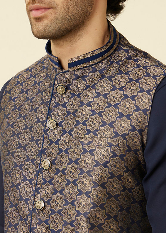 Manyavar Men Midnight Sapphire Blue Thor's Hammer Jacket