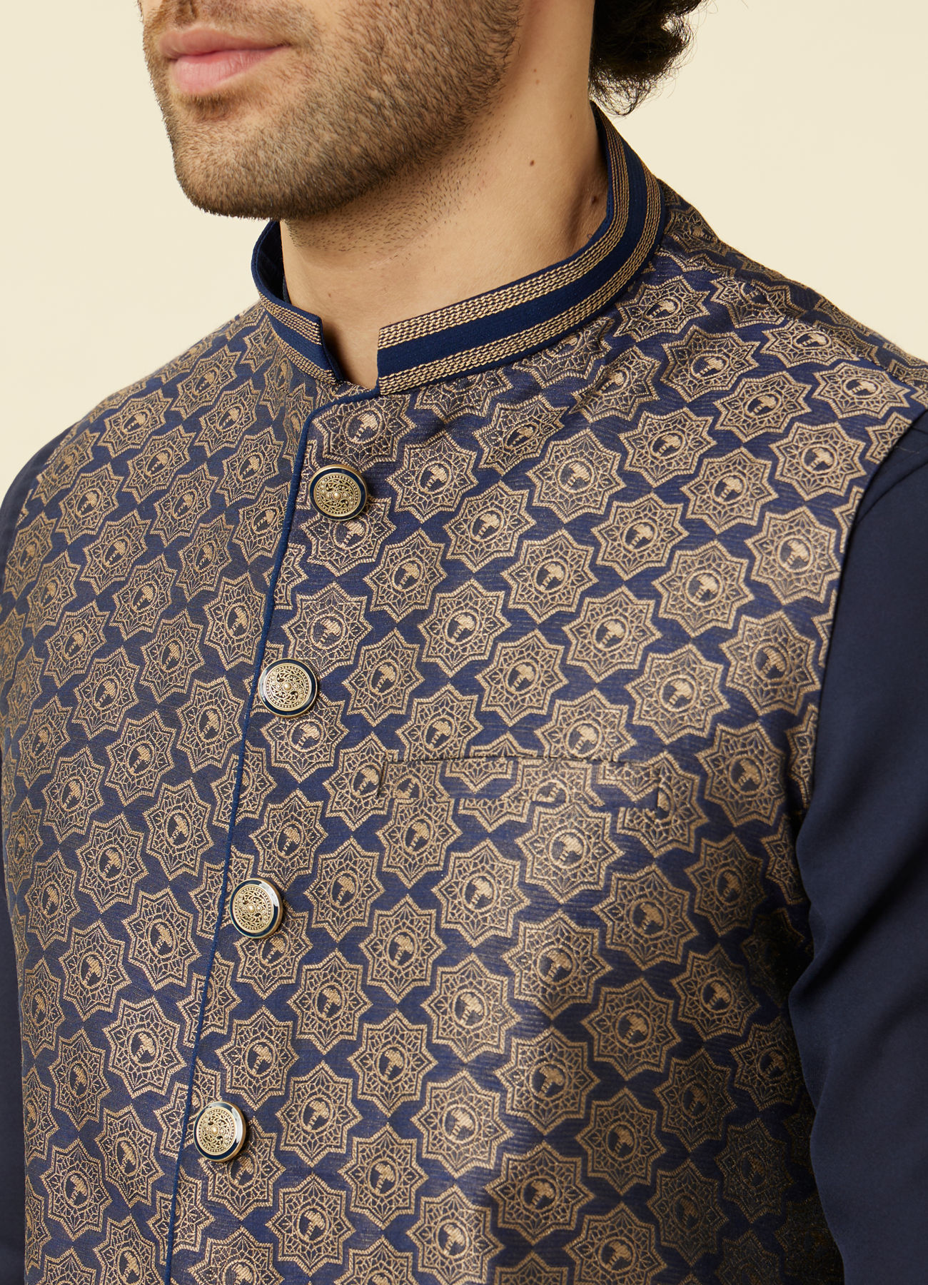 Manyavar Men Midnight Sapphire Blue Thor's Hammer Jacket