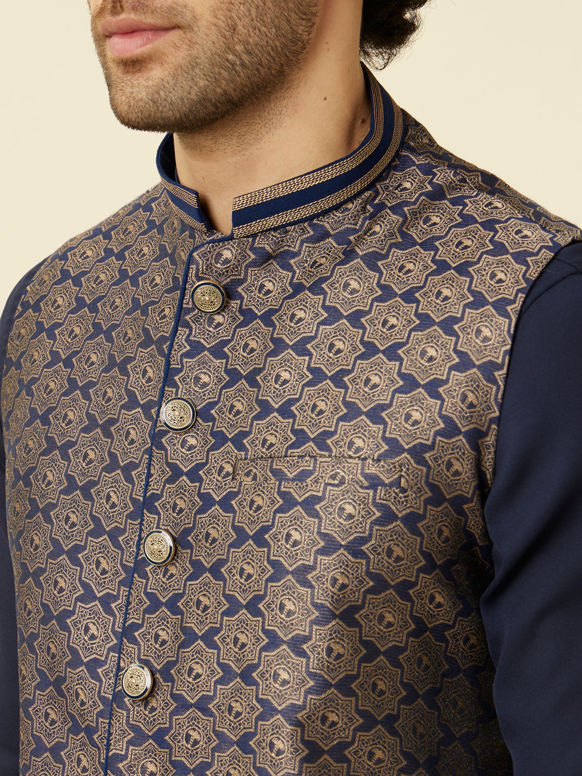 Manyavar Men Midnight Sapphire Blue Thor's Hammer Jacket