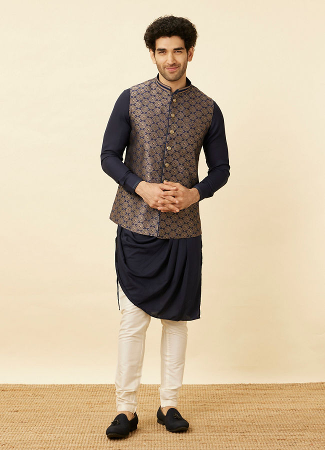 Manyavar Men Midnight Sapphire Blue Thor's Hammer Jacket
