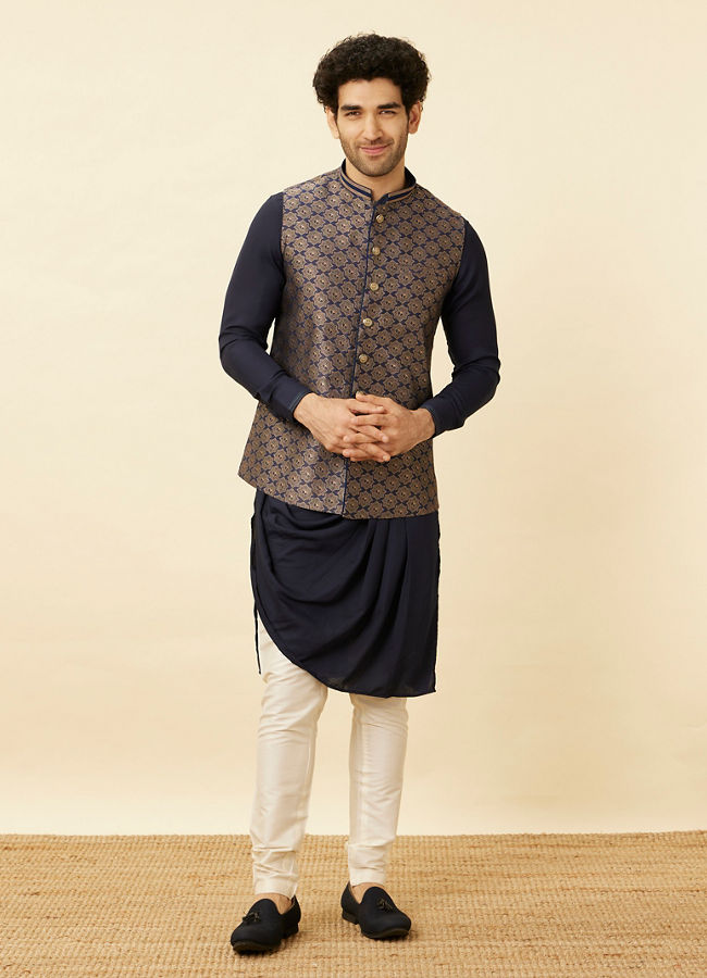 alt message - Manyavar Men Midnight Sapphire Blue Thor's Hammer Jacket image number 2