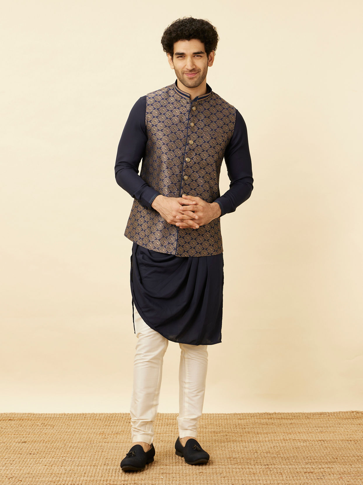 alt message - Manyavar Men Midnight Sapphire Blue Thor's Hammer Jacket image number 2