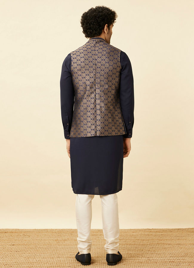 Manyavar Men Midnight Sapphire Blue Thor's Hammer Jacket