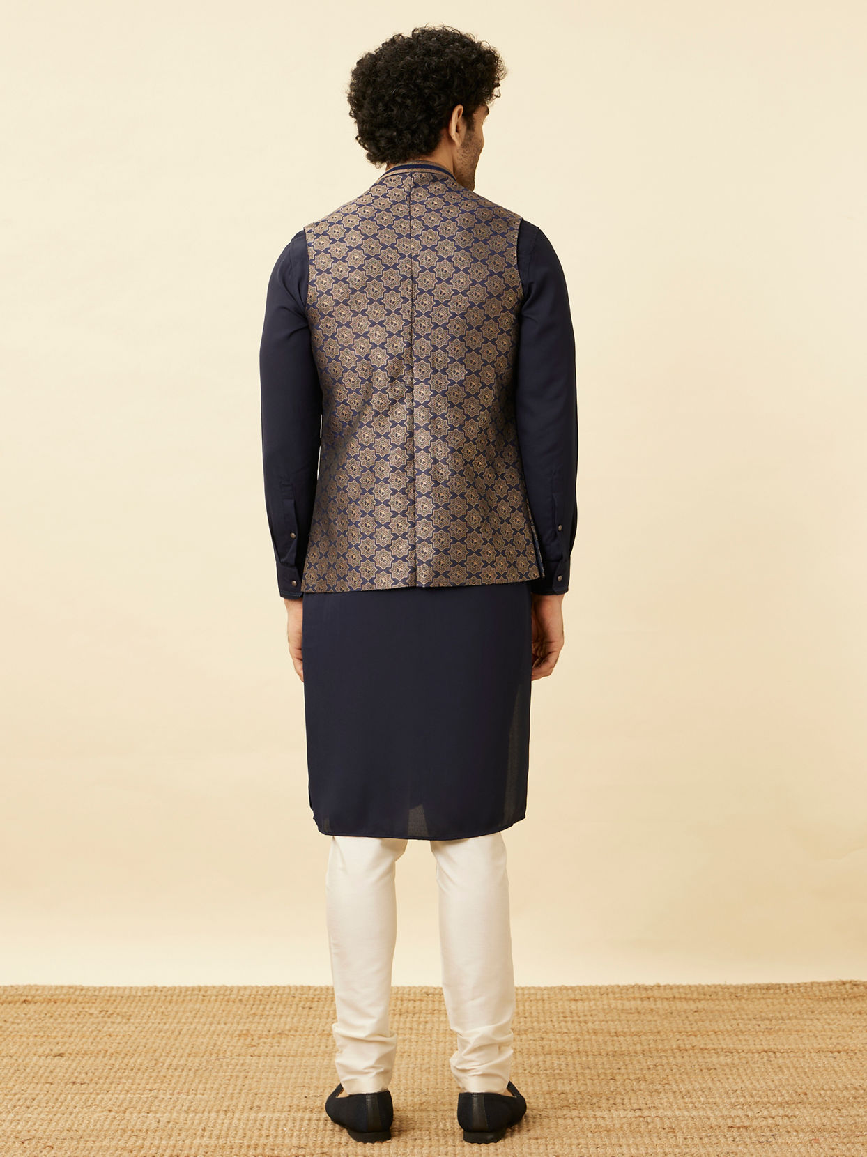 Manyavar Men Midnight Sapphire Blue Thor's Hammer Jacket