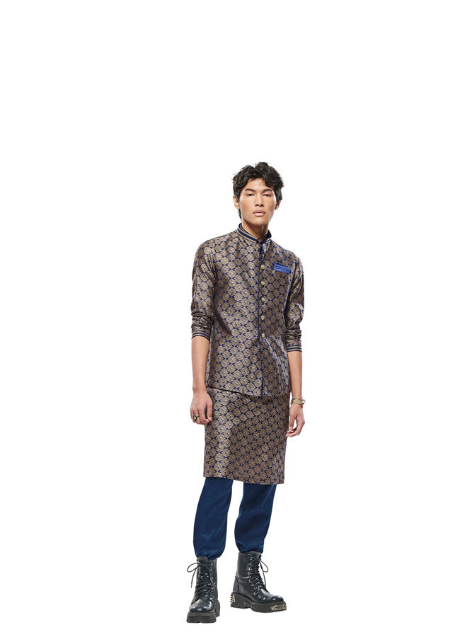 Manyavar Men Midnight Sapphire Blue Thor's Hammer Jacket