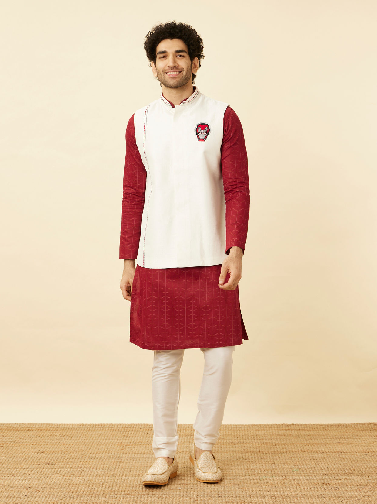Manyavar Men Bright White Iron Man Inspired Jacket