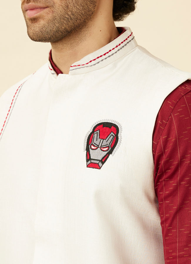 alt message - Manyavar Men Bright White Iron Man-Inspired Jacket image number 1