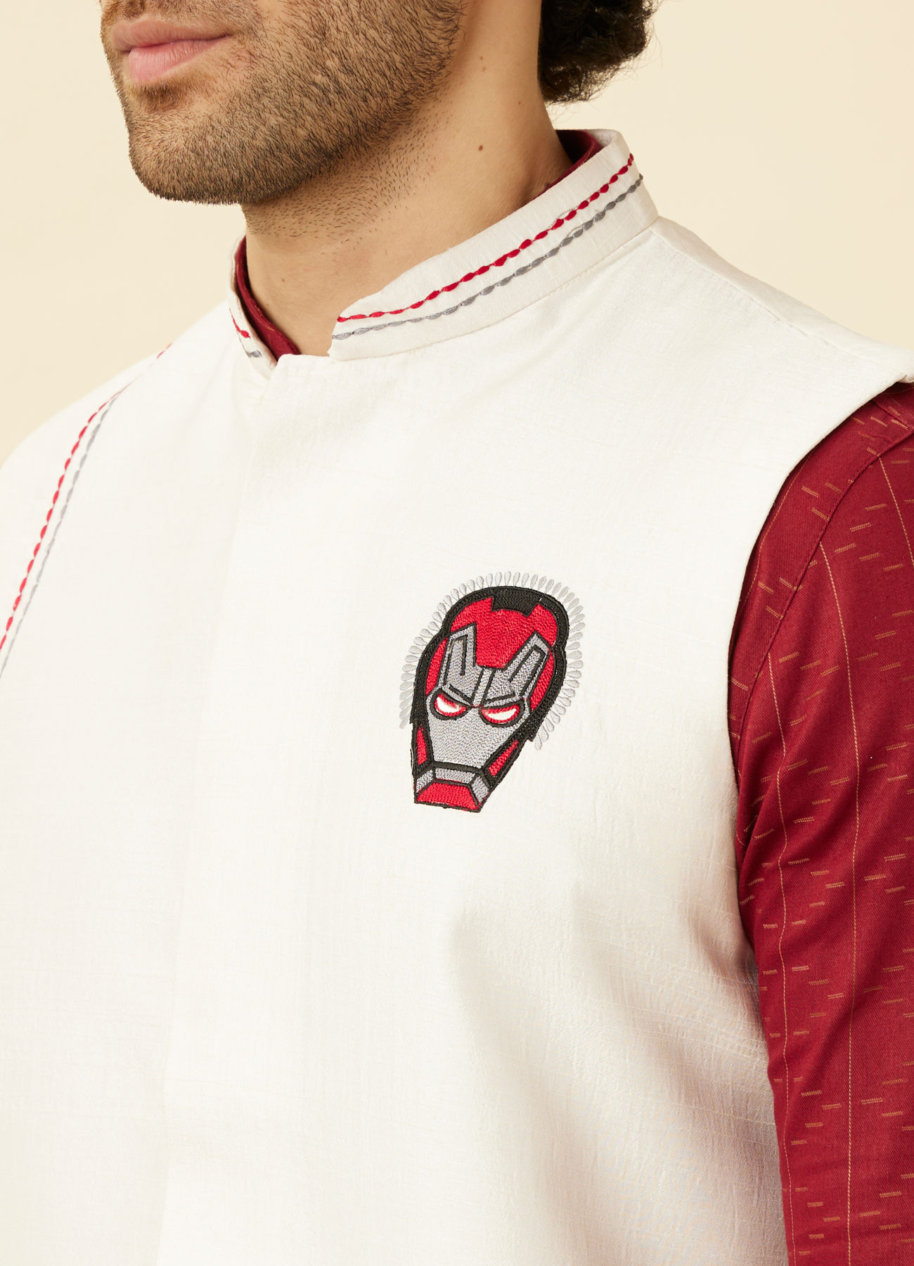 Manyavar Men Bright White Iron Man Inspired Jacket