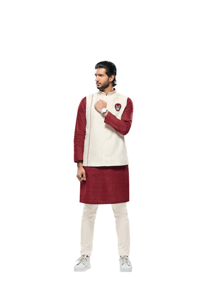 alt message - Manyavar Men Bright White Iron Man-Inspired Jacket image number 4