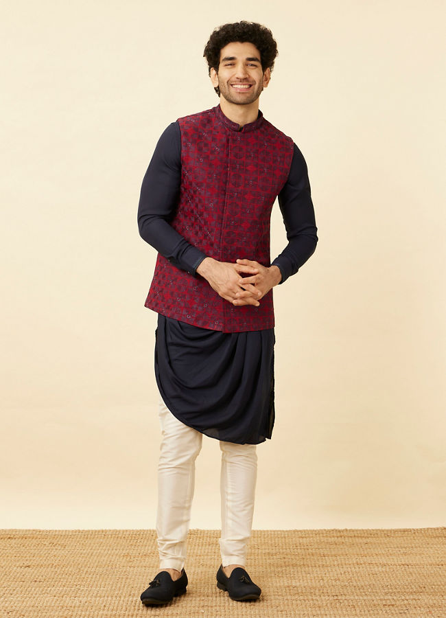 alt message - Manyavar Men Aurora Red Captain America Jacket image number 2