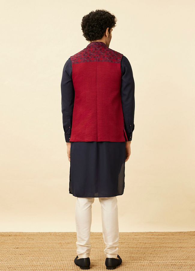 alt message - Manyavar Men Aurora Red Captain America Jacket image number 3