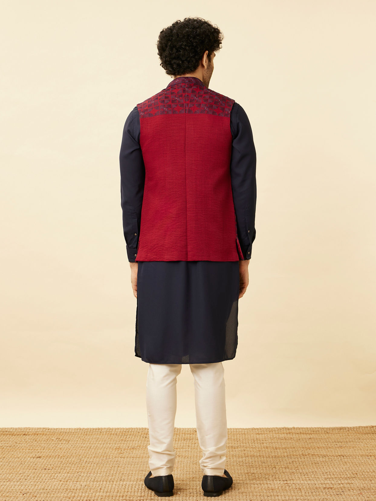 alt message - Manyavar Men Aurora Red Captain America Jacket image number 3