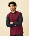 alt message - Manyavar Men Aurora Red Captain America Jacket image number 0