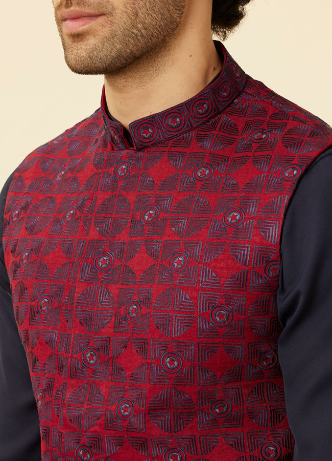 alt message - Manyavar Men Aurora Red Captain America Jacket image number 1