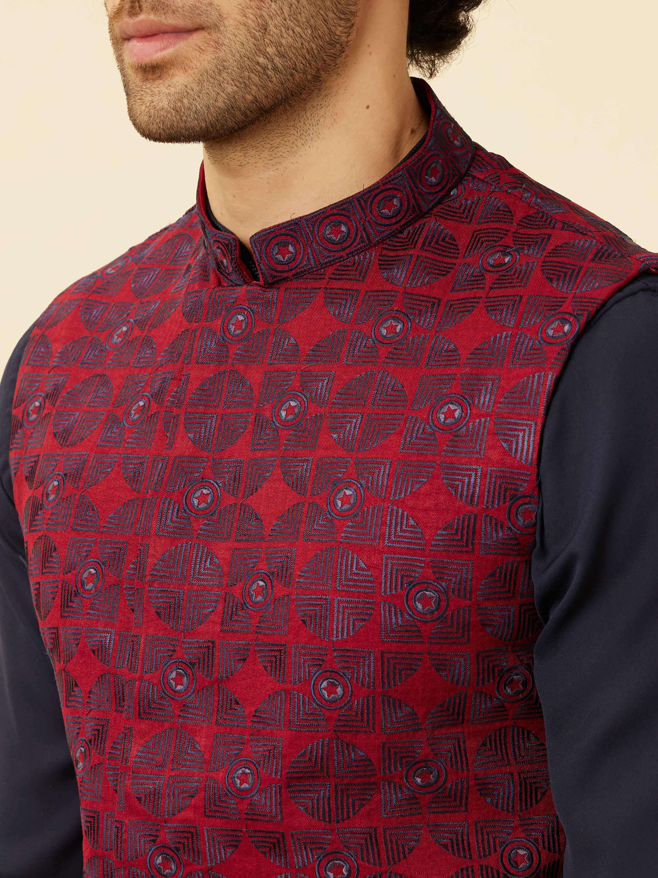 Manyavar Men Aurora Red Captain America Jacket