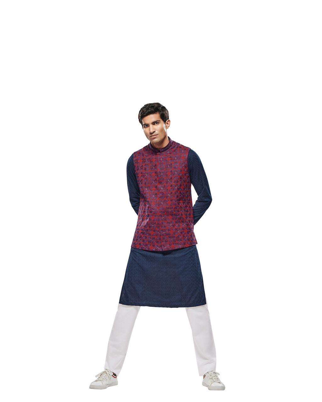 Manyavar Men Aurora Red Captain America Jacket