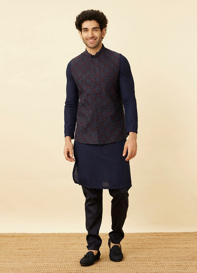 alt message - Manyavar Men Twilight Blue All-Avengers Jacket image number 2