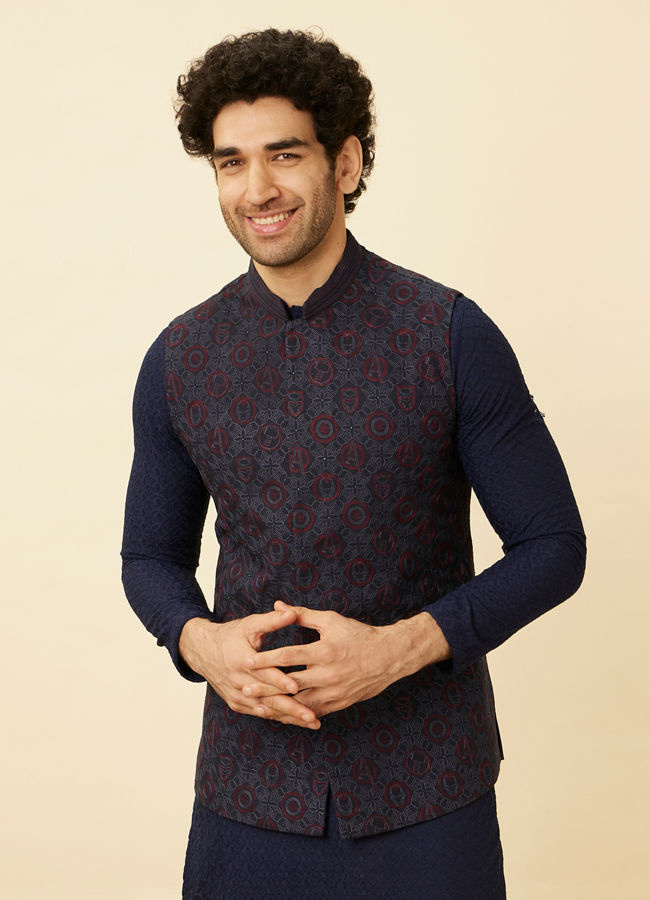 alt message - Manyavar Men Twilight Blue All-Avengers Jacket image number 0