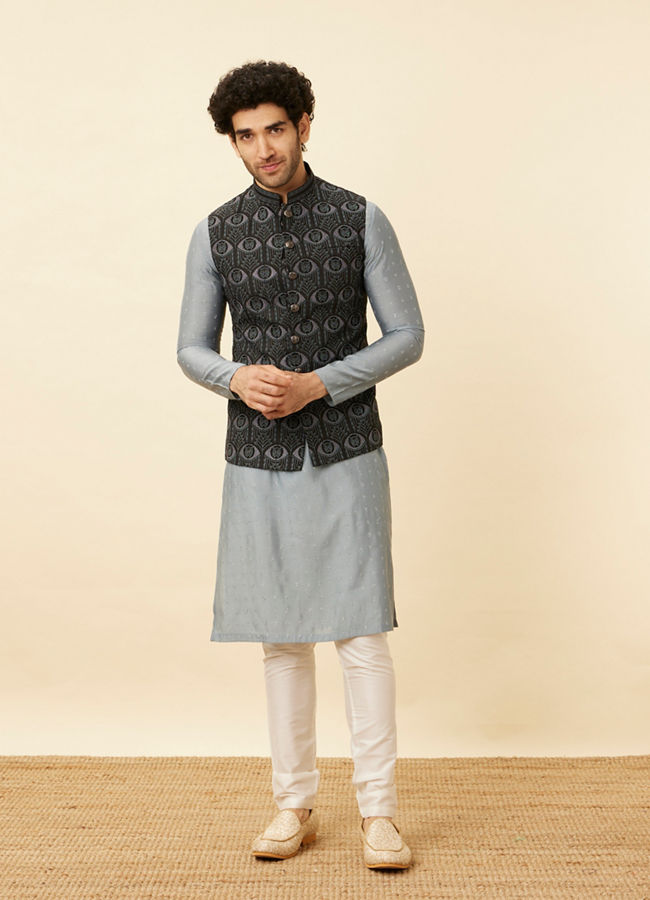 alt message - Manyavar Men Shadow Grey Wakanda Inspired Kurta Jacket Set image number 3