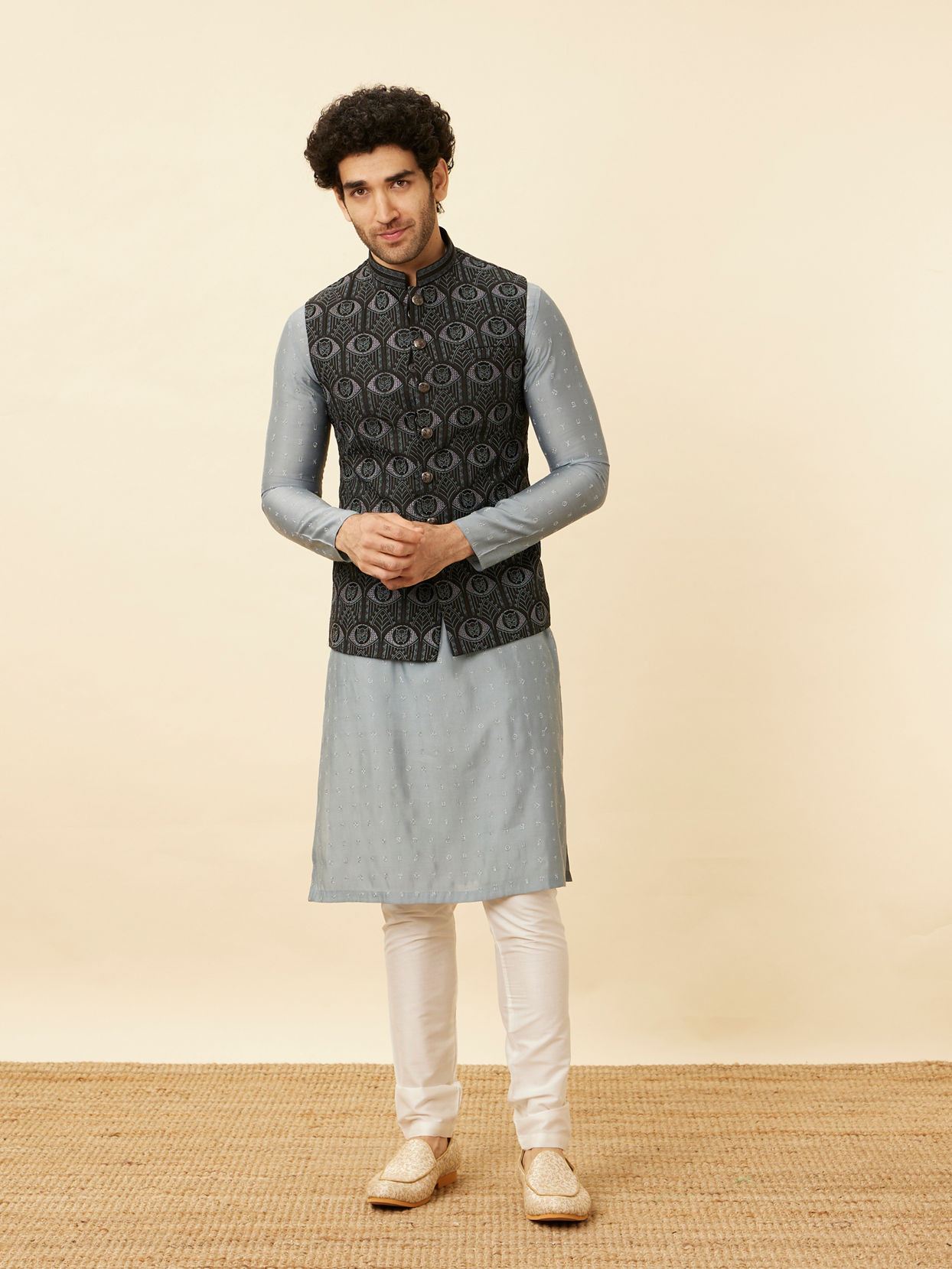 alt message - Manyavar Men Shadow Grey Wakanda Inspired Kurta Jacket Set image number 3