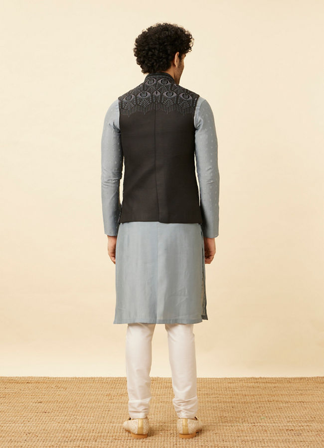 Manyavar Men Shadow Grey Wakanda Inspired Kurta Jacket Set