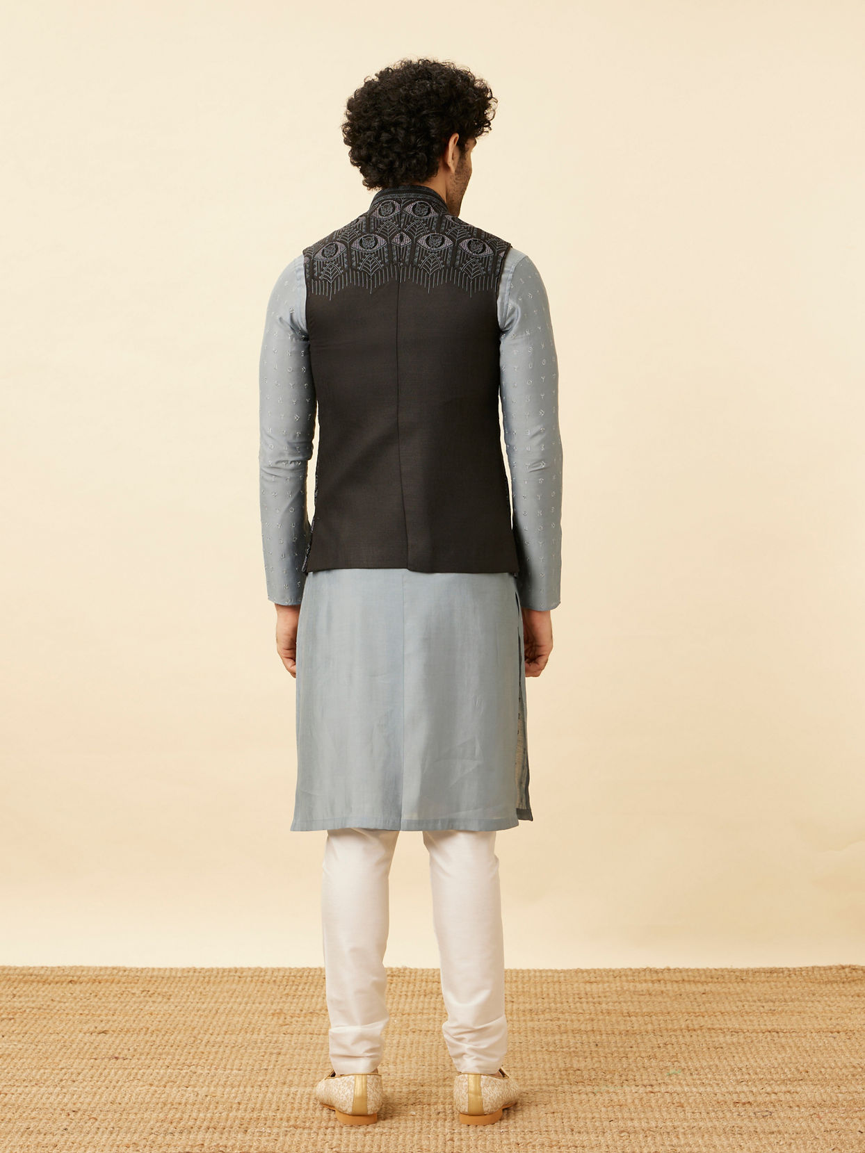 Manyavar Men Shadow Grey Wakanda Inspired Kurta Jacket Set