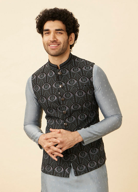 Manyavar Men Shadow Grey Wakanda Inspired Kurta Jacket Set