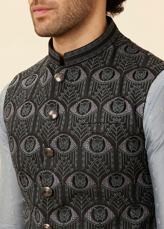 Manyavar Men Shadow Grey Wakanda Inspired Kurta Jacket Set