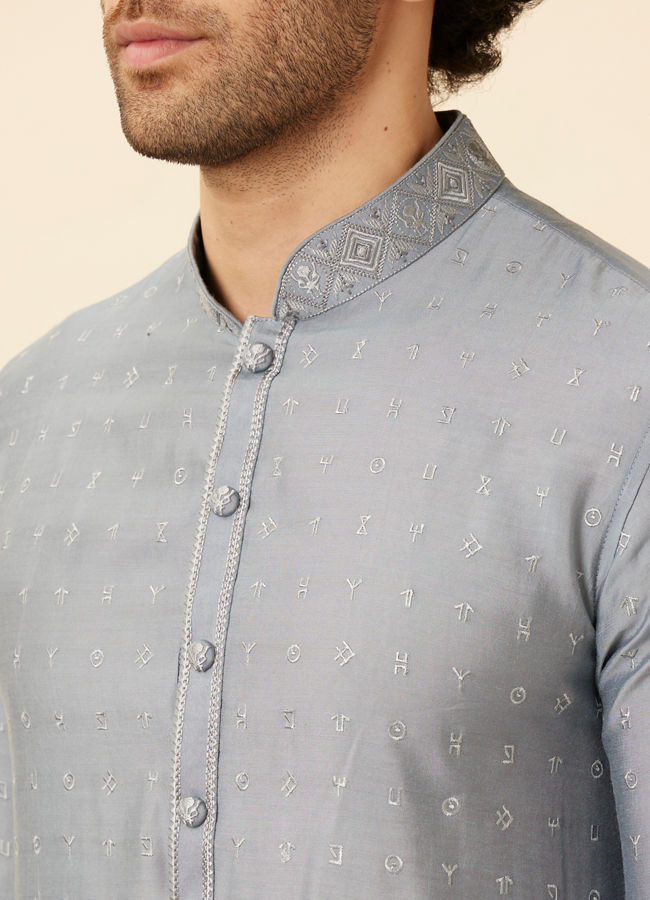 Manyavar Men Shadow Grey Wakanda Inspired Kurta Jacket Set