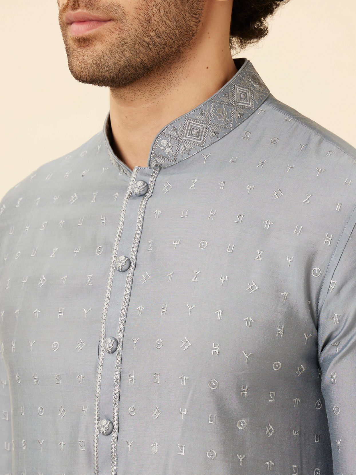 Manyavar Men Shadow Grey Wakanda Inspired Kurta Jacket Set