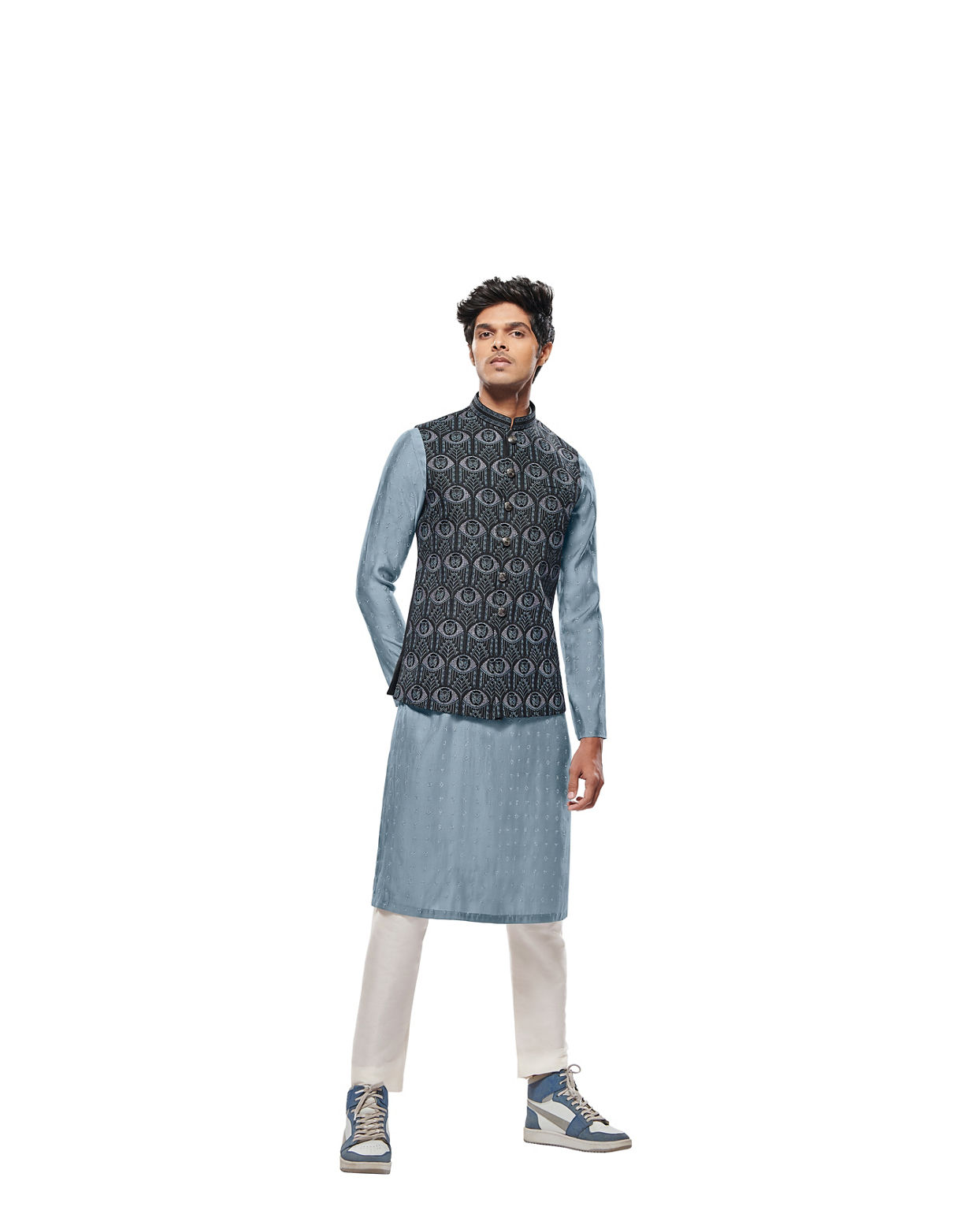 Shadow Grey Wakanda Inspired Kurta Jacket Set image number 6