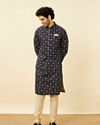 alt message - Manyavar Men Maritime Blue Thunderous Kurta Jacket Set image number 3