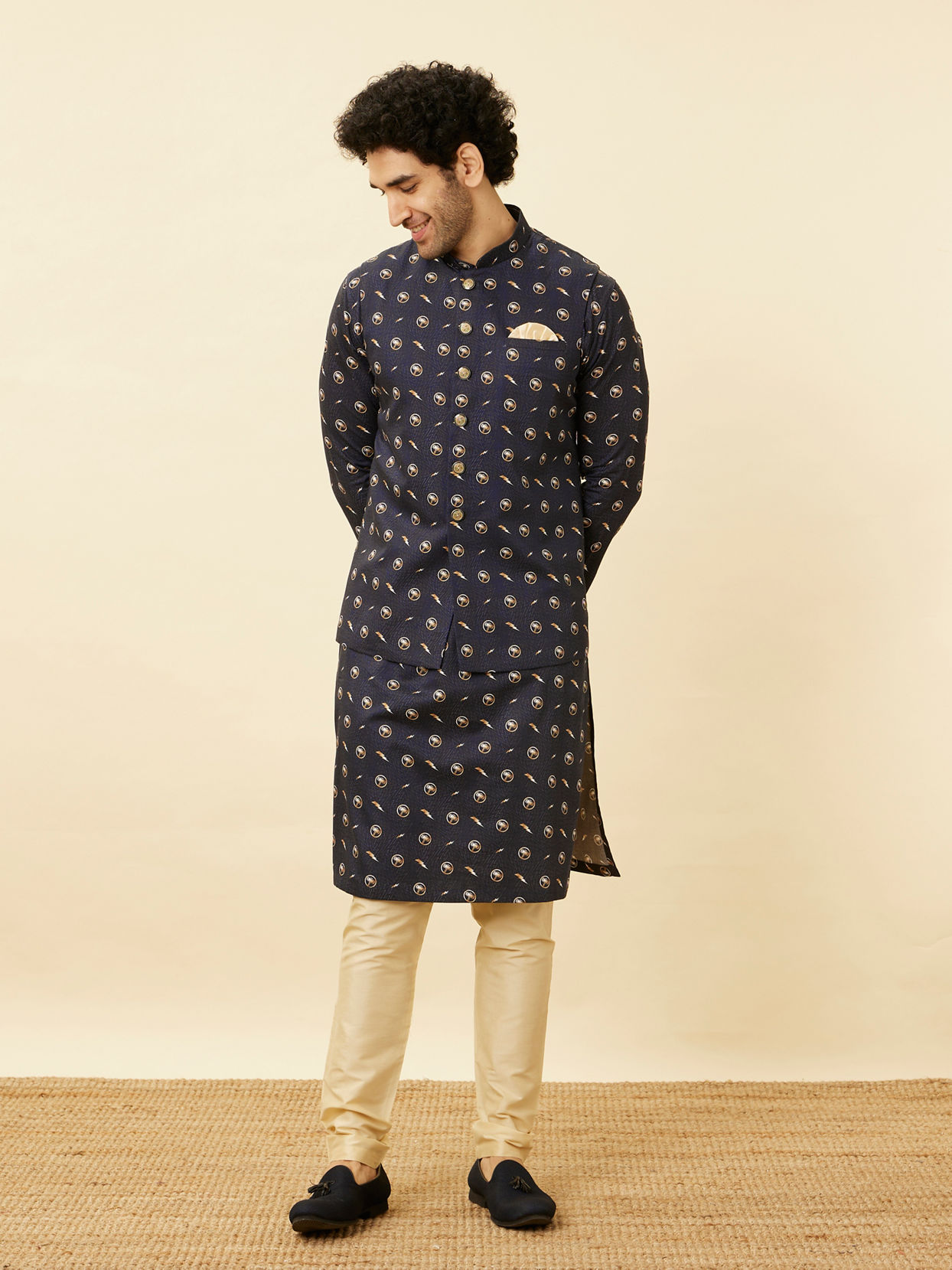 Manyavar Men Maritime Blue Thunderous Kurta Jacket Set