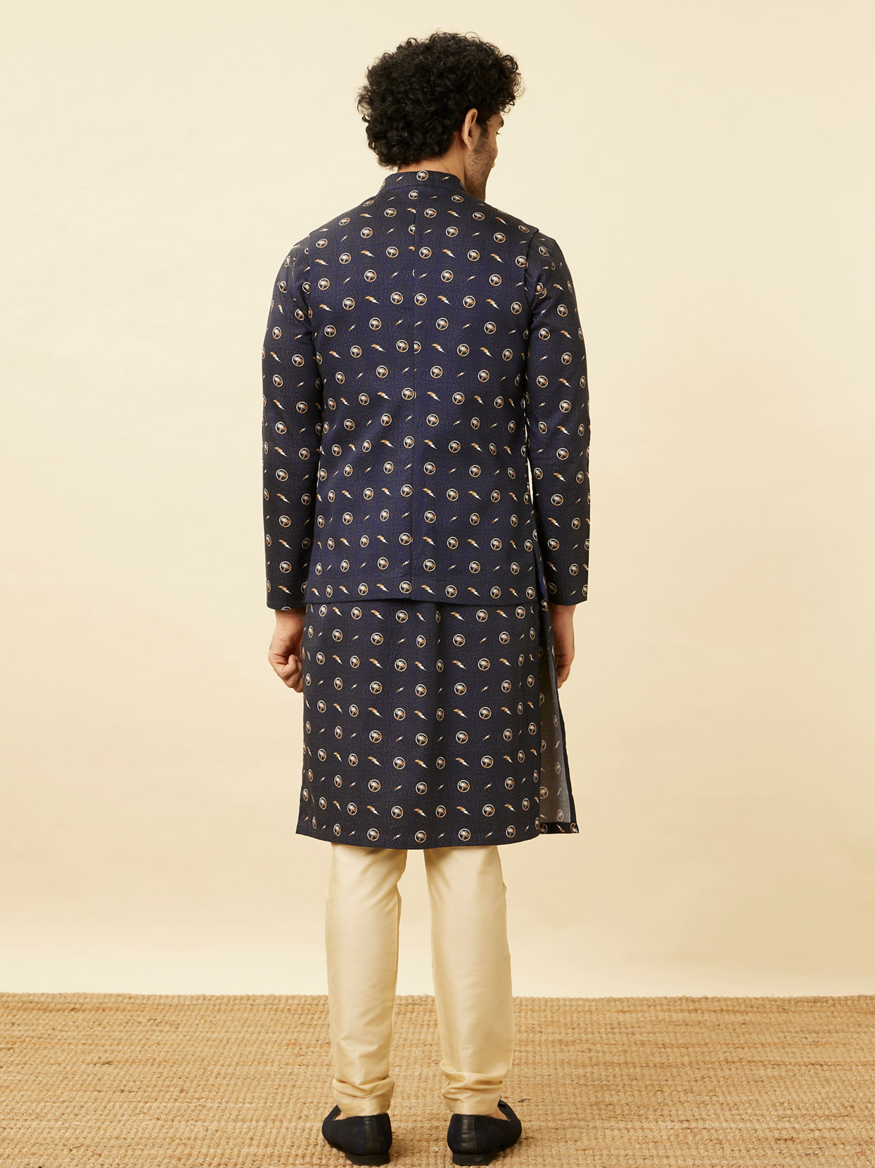 Manyavar Men Maritime Blue Thunderous Kurta Jacket Set