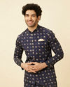 alt message - Manyavar Men Maritime Blue Thunderous Kurta Jacket Set image number 0