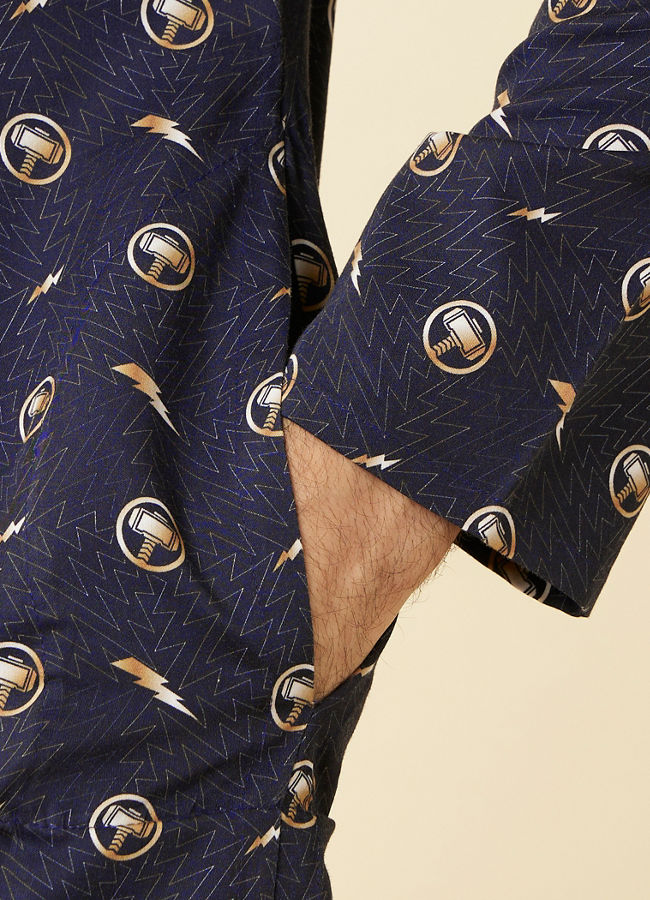Manyavar Men Maritime Blue Thunderous Kurta Jacket Set