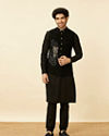 alt message - Manyavar Men Midnight Black Black Panther Kurta Jacket Set image number 2